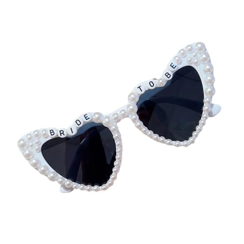 NPXUAMTJ Herzform Sonnenbrille Perlen Dekorierte Sonnenbrille Elegante Braut Braut Brautzahlen Für Hochzeiten Partys Strand Urlaub Wesentliche Sonne Schutz Der Partybevorzugung Sonnenbrillen von NPXUAMTJ
