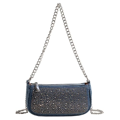 NPXUAMTJ Jean Umhängetasche mit Strassverzierung und Kettenriemen, Abendtasche, Crossbody-Tasche für trendige Frauen, Luxus-Handtasche für Damen, blau, One Size NPXUAMTJ Jean Umhängetasche mit Strassverzierung und Kettenriemen, Abendtasche, Crossbody-Tasche für trendige Frauen, Luxus-Handtasche für Damen, blau, One Size von NPXUAMTJ
