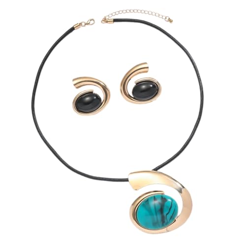 NPXUAMTJ Legierte Türkisfarbene Halskette Ohrring Set Dekoration Für Frauen Trendy Schmuck Statement Stücke Tragbar Für Parteien Partyzubehör Set von NPXUAMTJ