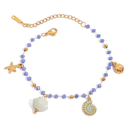 NPXUAMTJ Moderne Küstensee Sternschale Perlenkettenarmband Verstellbares Design Armband Edelstahl Schmuck Vorhanden Viel Vielseitiger Sea Shell Seestarfish Schmuck von NPXUAMTJ
