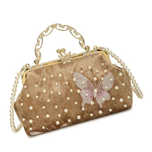 NPXUAMTJ Modische Abendtasche für Damen, mit Kette, Schultergurt, Hochzeits-/Party-Accessoire, Perlen-Detail, Umhängetasche, elegant, bestickt, Abendtasche, gold, One Size NPXUAMTJ Modische Abendtasche für Damen, mit Kette, Schultergurt, Hochzeits-/Party-Accessoire, Perlen-Detail, Umhängetasche, elegant, bestickt, Abendtasche, gold, One Size von NPXUAMTJ