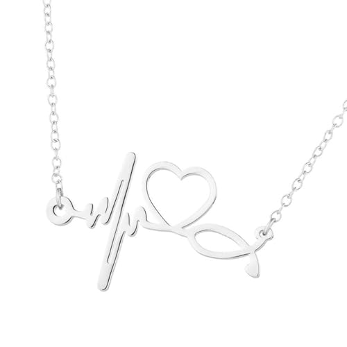 NPXUAMTJ Modische Schlüsselbeutelkette Anhänger Halskette Mit EKG Heartbeat Design Edelstahl Colarbone Kette Geschenk Sinnvolles Geschenk von NPXUAMTJ