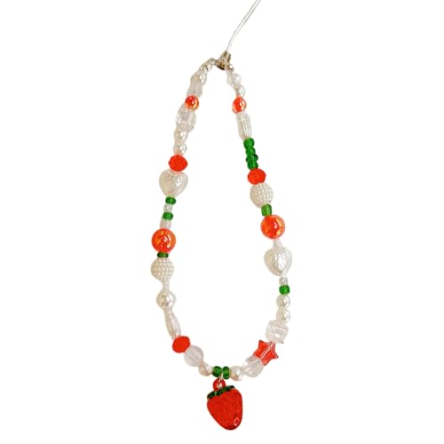 NPXUAMTJ Modische ästhetische Erdbeerbär-Handykette, süßes Handy-Schlüsselband, modisches Accessoire für Mädchen, Charm-Schlüsselanhänger von NPXUAMTJ