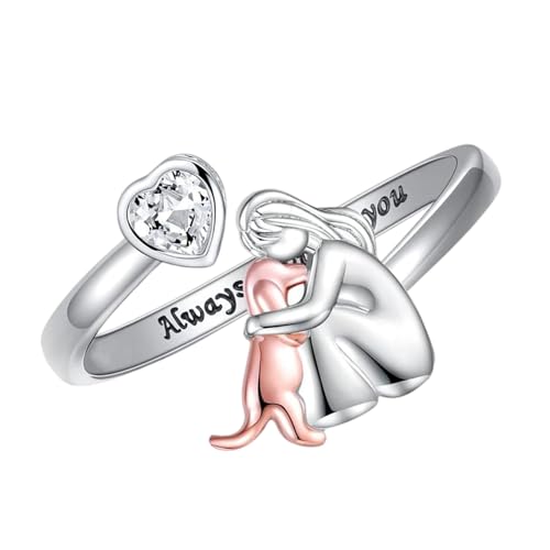 NPXUAMTJ Offene Herzringe Symbolisieren Liebe Und Kameradschaft Mädchen Und Hundendesigns Mit Säumiger Elektroplierter Schmucktierliebhaber Einstellbare Ringe von NPXUAMTJ
