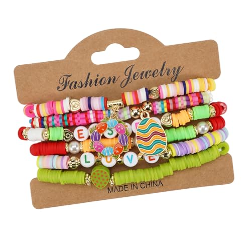 NPXUAMTJ Osterkaninchen Eggs Designs Polymers Tonarmbänder Set Von 6 Bequemen Verschleiß Und Langjähriger Verwendung Für Alle Altersgruppen von NPXUAMTJ