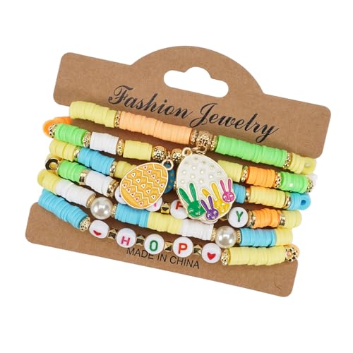 NPXUAMTJ Osterkaninchen Eggs Designs Polymers Tonarmbänder Set Von 6 Bequemen Verschleiß Und Langjähriger Verwendung Für Alle Altersgruppen von NPXUAMTJ