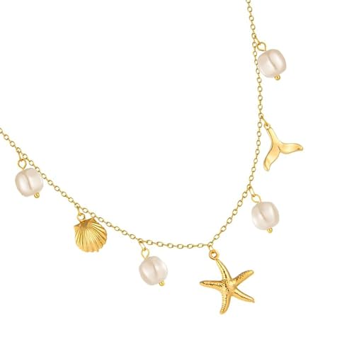 NPXUAMTJ Ozeanik Inspirierte Halskette Mit Perlenschalenstarfischen Anhänger Edelstahlschmuck Für Frauen Perlenschale Anhänger von NPXUAMTJ