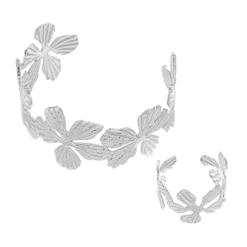 NPXUAMTJ Packung Mit 2 Blumenarmband Und Ringen Die In Robustem Metall Für Frauen Verstellbarer Größe des Blumenmangelnschmucks Verstellbarer Größenvertretung Eingestellt Sind von NPXUAMTJ