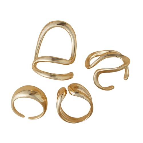 NPXUAMTJ Packung Von 4 Einzigartigen Fingerringen Verstellbare Ringe Geometrische Öffnungringe Gold Farbe Auffällige Fingerschmuck Für Täglich von NPXUAMTJ