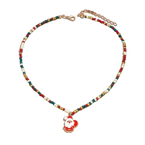 NPXUAMTJ Reisperlen-Weihnachtsbaum-Halskette, handgefertigt, für Damen, bunte Perlen und festlicher Ornament-Anhänger von NPXUAMTJ