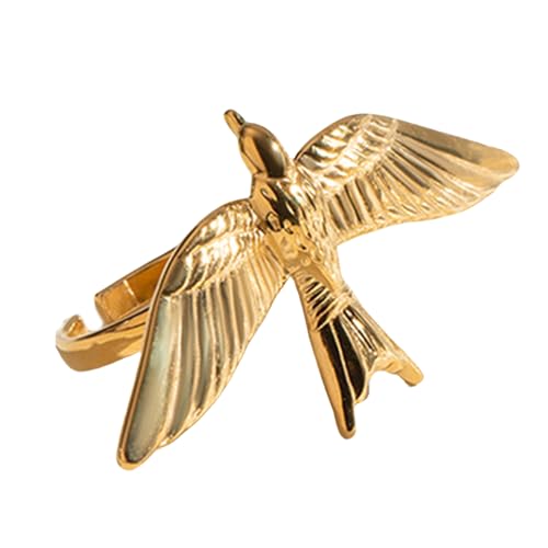 NPXUAMTJ Retro Stile Robuste Edelstahlvogelflügel Offene Ringe Schmuckzubehör Für Frauen Suchen Einzigartiges Modisches Statement Retro Vogelringe von NPXUAMTJ