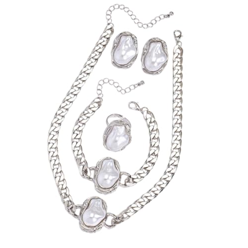NPXUAMTJ Retro Unregelmäßige Perlen Schmuck Set Für Frauen Handgefertigt Verstellbare Halshöre Ohrringe Und Armband Stylish Accessoires von NPXUAMTJ