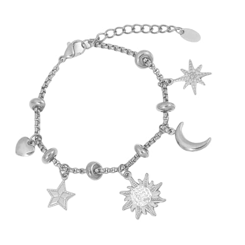 NPXUAMTJ Schmuckarmband Austauschbares Gold Silber Edelstahl Bordsteinkette Mit Kristall Verzierungen Unisex Accessoire Sun Moon Ozean Inspiriertes Modearmband von NPXUAMTJ