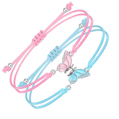 NPXUAMTJ Set Von 2 Freundschaftsarmbändern Für Mädchen Und Kinder Eleganter Schmetterling Charme Handchain Handgefertigte Freundin Geschenke von NPXUAMTJ