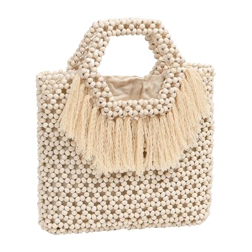 NPXUAMTJ Stilvolle Holzperlen Handtasche Für Frauen Mit Einer Einzigartigen Handgewebten Design Strandtasche Für Strand Und Stadtabenteuer Häkeln Für Frauen von NPXUAMTJ