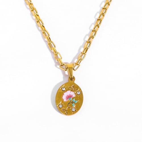 NPXUAMTJ Stylish Handgefertigtes Pfirsich Blumen Halskette Handgemalte Anhänger Halskette Accessoire Verbessert Ihr Modisches Statement Handgemalte Anhängerschmuck von NPXUAMTJ