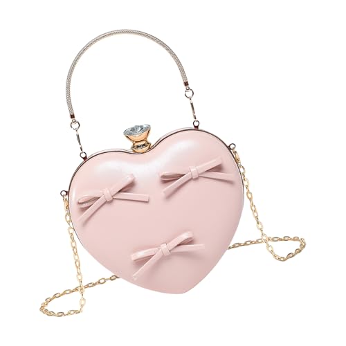 NPXUAMTJ Stylish Heart Design Bögen Handtasche PU Abend Geldbeutel Umhängetaschen Mit Kette Für Abschlussball Anlass Halten Telefon Und Make Up Herzförmige Handtasche von NPXUAMTJ