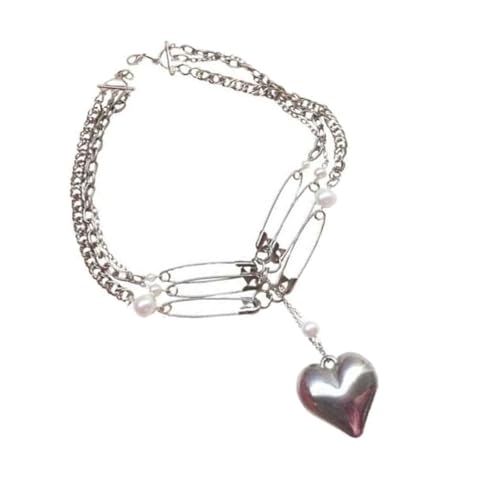 NPXUAMTJ Trendige Halskette mit Herz- und Anstecknadelanhänger, Legierung, für moderne Frauen, die unverwechselbaren Schmuck lieben von NPXUAMTJ