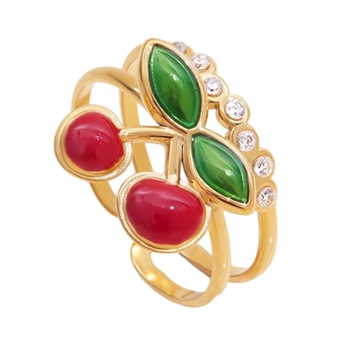 NPXUAMTJ Trendy Cherries Thematierte Verstellbare Bandringe Rostfreier Edelstahl Minimalist Schmuck Für Teenager Und Erwachsene Leicht Einstellbares Kirschzubehör von NPXUAMTJ