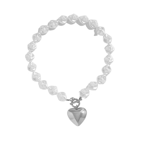 NPXUAMTJ Trendy Heart Hohly Perlen Pearls Halskette/Armband Set Mit Langer Zeit Verwendet Für Modische Frauen Outfits Perlenperlen Set von NPXUAMTJ