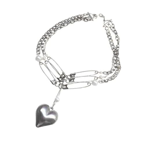 NPXUAMTJ UNQIUE HEART Pendell Halskette Mit Sicherheitsnadellegierung Textur Mehrschichtiger Halskette Geeignet Für Den Täglichen Verschleiß Geeignet von NPXUAMTJ