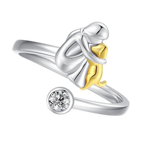 NPXUAMTJ Verstellbare Herzringe Mit Mädchen Und Hundentwürfen Für Zeit Als Gebrauch Für Tierliebhaber Tierfreundschaftsringe Elektroplimiert von NPXUAMTJ