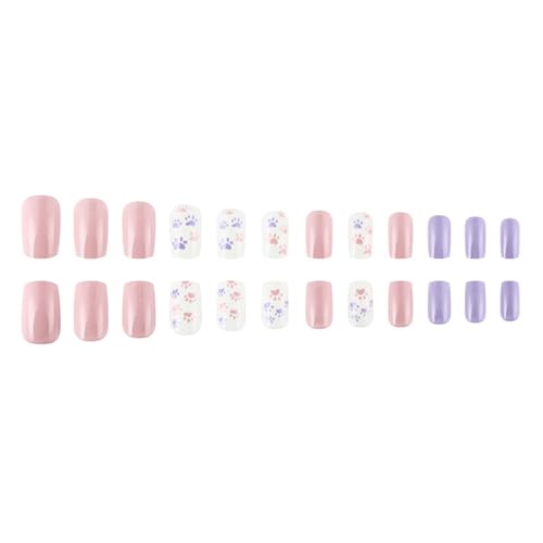 Quadratische Nägel zum Aufdrücken, Katzenpfoten-Design, französische künstliche Nägel, Acryl, künstliche Nägel, zum Aufkleben auf Nägel für Frauen von NPXUAMTJ