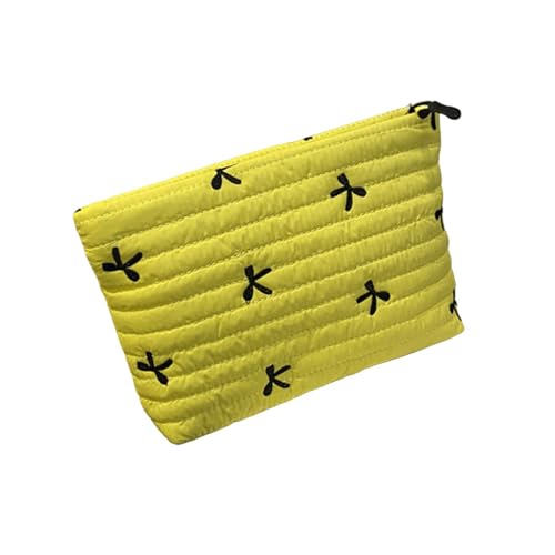 Robuste, gesteppte Reise-Kulturbeutel, bestickter Akzent, geräumiger Innenbereich, Kosmetik-Organizer, Damen-Make-up-Tasche, gelb von NPXUAMTJ