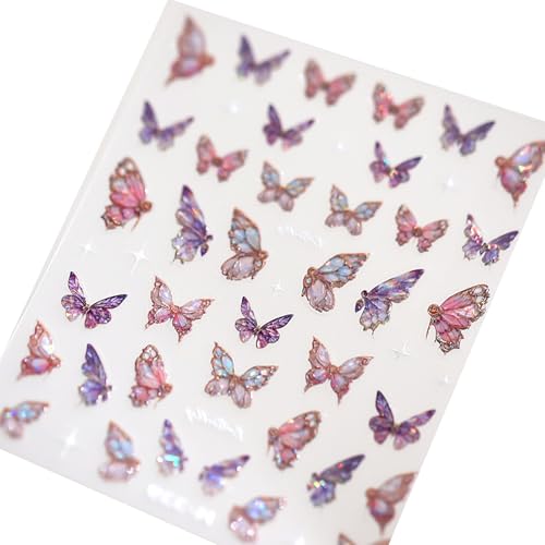 Schmetterlingsnägel Abziehbilder Leuchten Nägel Kunstaufkleber Schmetterling Maniküre Aufkleber Selbstklebender Nägel Aufkleber Für Frauen Mädchen von NPXUAMTJ