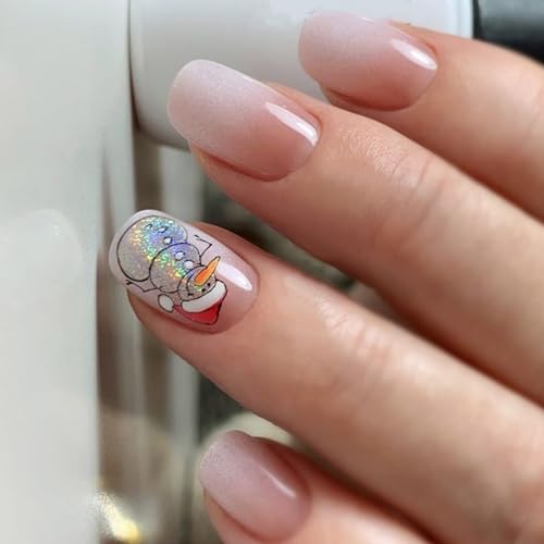 Schöne Schneemann Falsche Nägel Weihnachtspresse Auf Nägeln Weiße Gradienten Acrylnägel Vollbezüge Kleben Auf Nägel Für Frauen von NPXUAMTJ