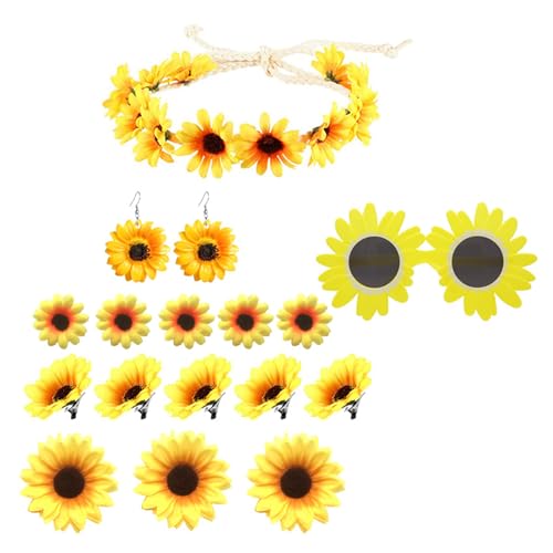 Sonnenblume Thema Stirnband Haarclips Set Für Frauen Bequemer Stoff Kopfschmuck Mit Leuchtend Gelben Designs Für Festival Sonnenblumenhaarklammern von NPXUAMTJ