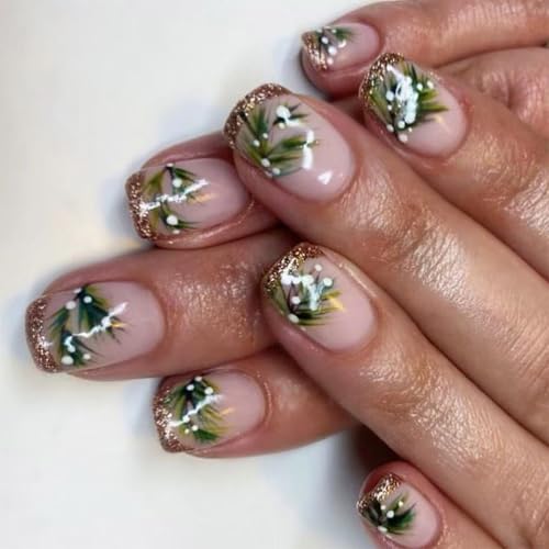 Square Christmas Press Auf Nägeln Mit Französischen Tipps Weihnachtsbaumdesigns Kleben Auf Nägeln Set Nails Art Decoration 24pcs von NPXUAMTJ