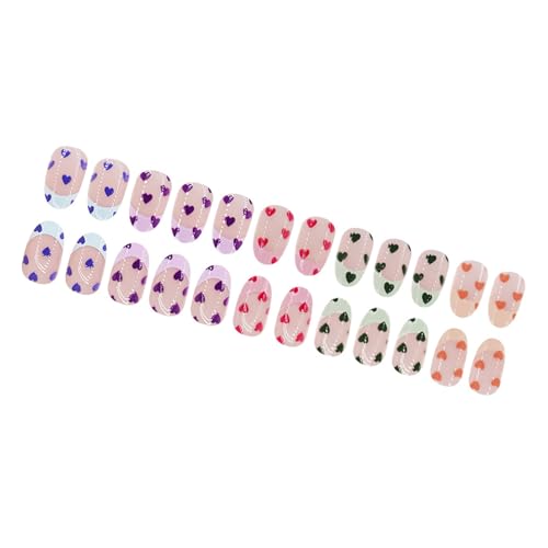 Stilvolle künstliche Nägel, französische Spitze, kurze Nägel zum Aufdrücken, mit Herz-Design, Mandel, Valentinstag, falsche Nägel für Frauen von NPXUAMTJ