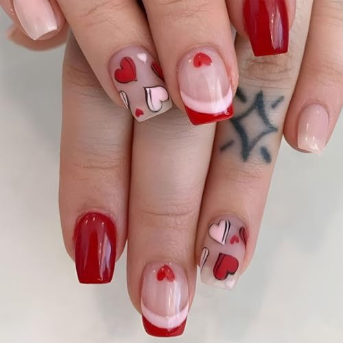 Stilvolle künstliche Nägel mit französischer Spitze, modische Nägel für Frauen, die einen einzigartigen Valentinstag-Auftritt suchen, 24 Stück von NPXUAMTJ