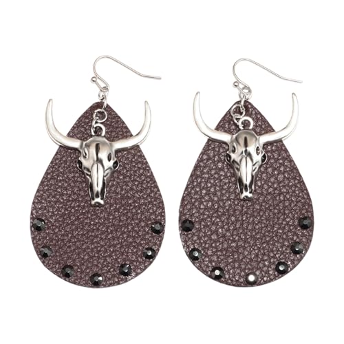Trendy Oxhead Leichtgewichtige Legierungsohrringe PU Leder Ohrzubehör Perfekt Für Konzerte Festivals Trendy Jugendliche Bullenschädelohrocull Accessoires von NPXUAMTJ