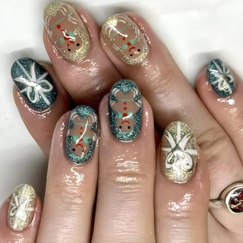 Weihnachtsnägel Zum Aufdrücken Künstliche Nägel Mit Designs Zum Aufkleben Kurze Acrylnägel Maniküre Nägel Kunst Für Frauen 24 Stück von NPXUAMTJ