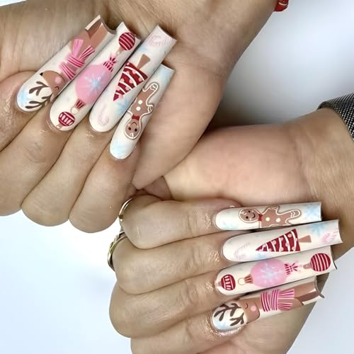 Weihnachtspresse Nägeln Schneeflocken Falsche Nägel Mit Rentierdesigns Langer Quadratischer Acrylkünstlern Für Frauen von NPXUAMTJ