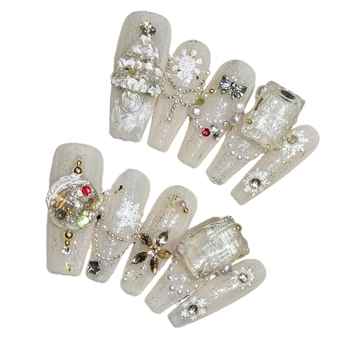 10 PCs Weihnachtspresse Nägeln Schneeflocken Falsche Nägel Vollbezüge Kleben Auf Nägeln Mit Weihnachtsbaum Designs Für Frauen von NPYQ