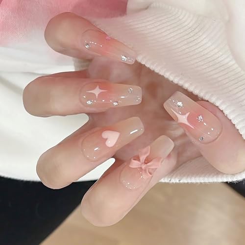 24 Stück Glänzende Künstliche Acrylnägel Mit Herz Und Sternmotiven Acrylnägel Zum Aufdrücken Valentinstagsnägel Für Frauen von NPYQ