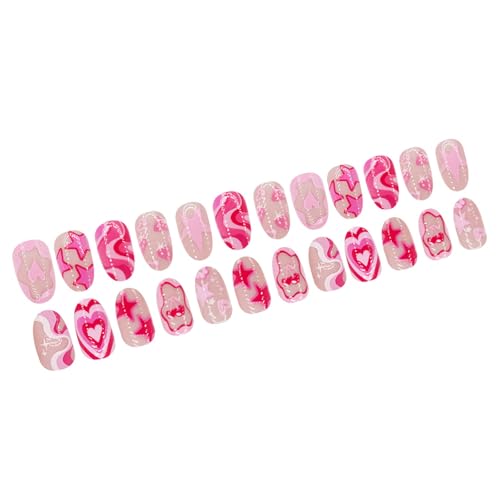 24 Stücke Kurze Mandel Künstliche Nägel Herz Designs Volle Abdeckungen Drücken Auf Nägel Maniküre Nägel Dekoration Für Frauen Mädchen von NPYQ