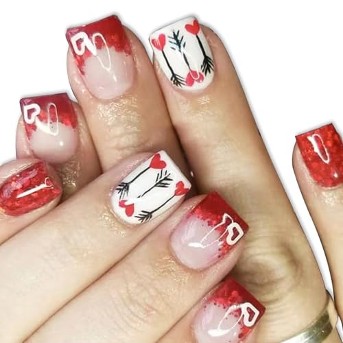 24pcs Square Press Auf Nägeln Valentine Französische Gefälschte Nägel Acryl Falsche Nägel Künstliche Nägel Kleber Auf Nägeln Für Frauen Mädchen von NPYQ