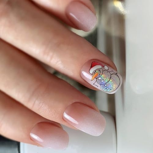 Weihnachten Press On Nails Schneemann Falsche Nägel Winter Volle Abdeckungen Stick On Nails Weiße Farbverläufe Falsche Nägel Für Frauen von NPYQ