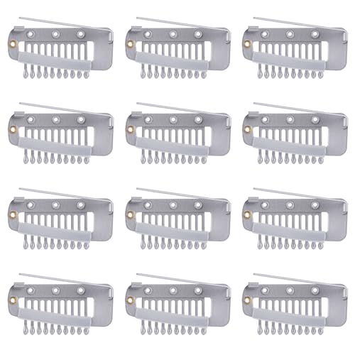 12stk Perücken Klammern mit Sicherheitsnadeln, 10-Zähne Haarverlängerung Clips Unsichtbare Starke Kein Nähen Chunni-Griff Dupatta Clips für Mädchen Frauen Perücken Kopftuch Hijab Tikka(Silber) von NQEUEPN