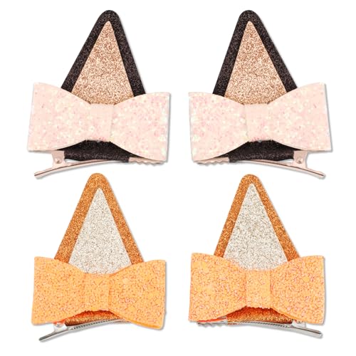 2 Paar Haarspangen Hundeohren, Glitzernde Haarschleifenspangen Hundeohren Haarspangen Haarschleifen Haar-Accessoires Geburtstags- Halloween-Mottopartys Jungen Mädchen(Schwarz-Pink, Orange) von NQEUEPN
