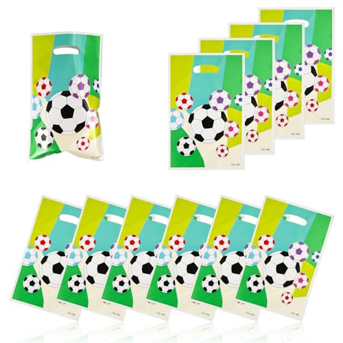 50 Stück Fußball Geschenktüten, 25x16,4cm Fußball Partytüten aus Kunststoff Fußball-Snacktüten Süßigkeiten Beutel Geburtstag Leckerli-Beutel Football Party Bags Zubehör für Kinder Teamspiele von NQEUEPN