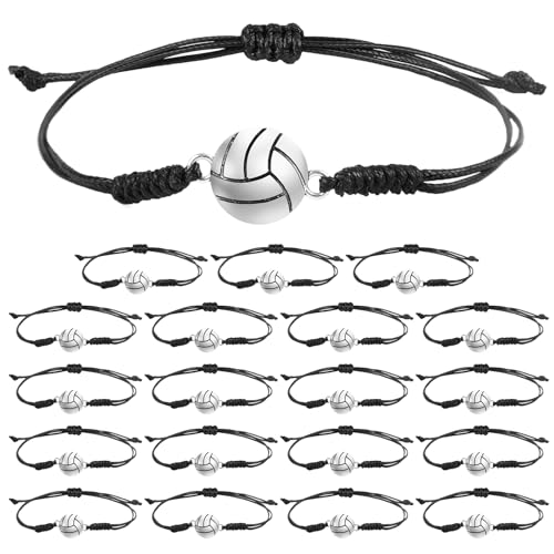 NQEUEPN 20 Stück Volleyball Armband, Charm Volleyball Schmuck Knoten Verstellbares Volleyball Seil Armband Geflochtene Sportarmbänder Zubehör für Damen, Herren, Teenager, Spieler, Partygeschenk von NQEUEPN