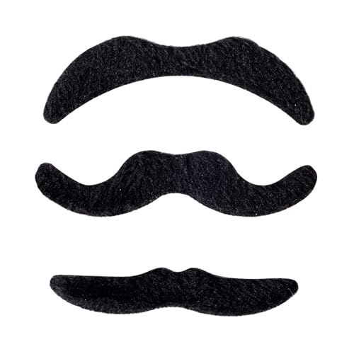 3stk Schwarze Schnurrbärte, 3 Stile Falsche Schnurrbärte Selbstklebend Neuheit Falscher Bart Schnurrbart zum Aufkleben Kostümschnurrbart für Halloween Weihnachten Party Dekorationen Männer von NQEUEPN