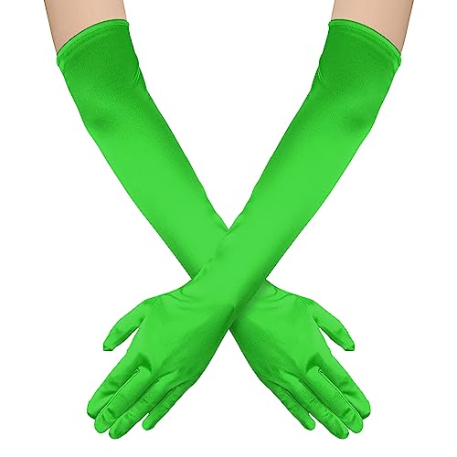 NQEUEPN Lange Damenhandschuhe, 52cm Lange Ellbogen Satinhandschuhe Opernhandschuhe Dehnbare 1920er Handschuhe Handpflege Feuchtigkeitshandschuhe für Frauen Mädchen Abendparty Tanz(Dunkelgrün) von NQEUEPN