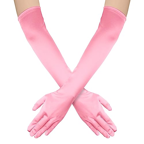 NQEUEPN Lange Damenhandschuhe, 52cm Lange Ellbogen Satinhandschuhe Opernhandschuhe Dehnbare 1920er Handschuhe Handpflege Feuchtigkeitshandschuhe für Frauen Mädchen Abendparty Tanz(Rosa) von NQEUEPN