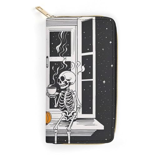 NQHJT Damengeldbörse aus Leder mit mehreren Fächern, ultradünn, mit Reißverschlussfach für Arbeit, Einkaufen, 19,7 x 10,5 cm, Kaffeebraun, Stil:, 19.7x10.5cm von NQHJT